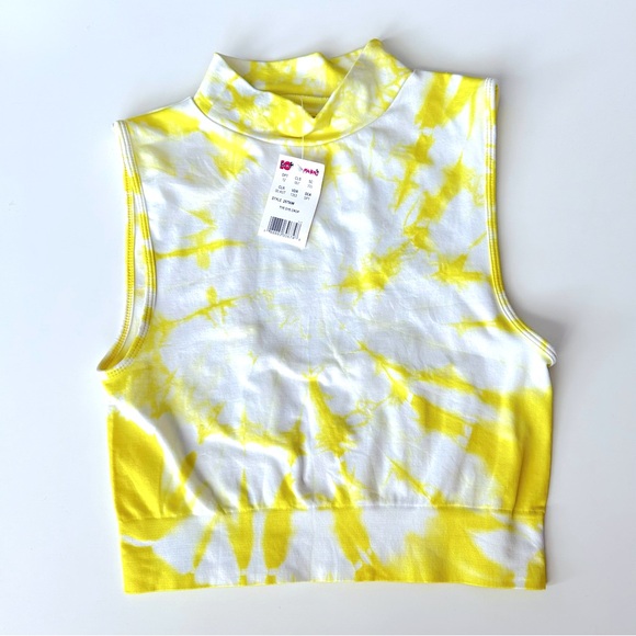🆕 Vibrant White and Yellow Tie-Dye Crop Top - Picture 1 of 5
